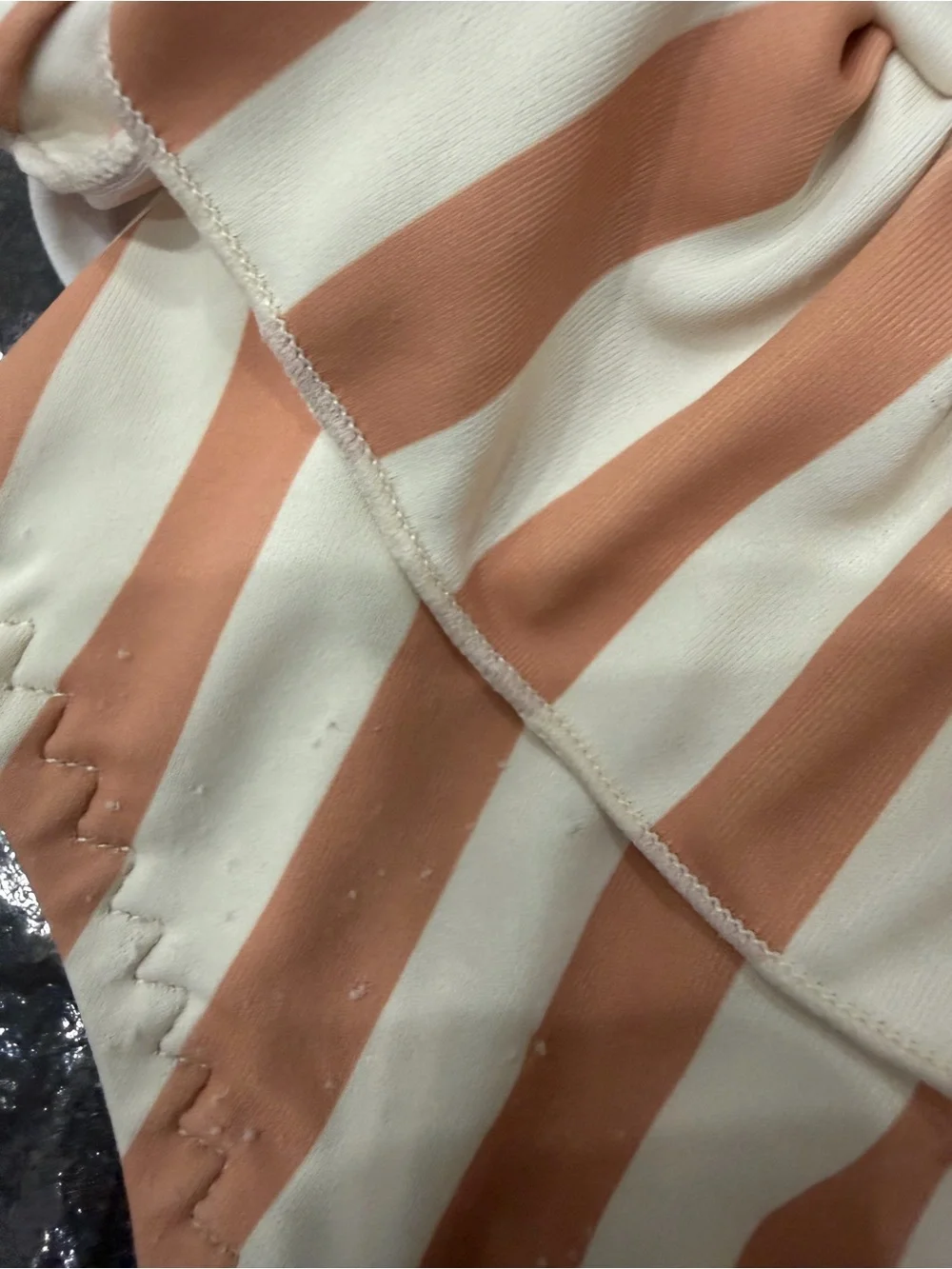 HOMILLE Peach Cream Stripe Ruffle Long Sleeve One Piece Swimsuit